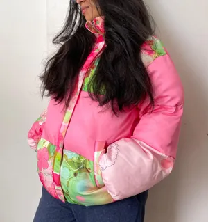BECCI Pink Printed Puffer Jacket in XS thumbnail 3