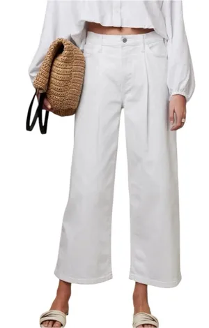 Banana Republic Factory Relaxed Hi-Rise Pleated Wide-Leg Jeans Pure White sz 31 thumbnail 1