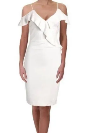 Aqua Ruffle Asymmetrical Bodycon Bridal Shower Dress M White thumbnail 1