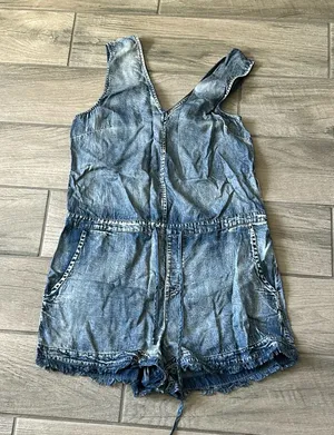 Mustard seed denim printed romper thumbnail 1