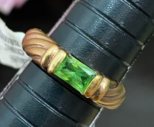 Vintage Emerald Green Birthstone Cubic Zirconia CZ Rope Gold-plated Ring Size 8 thumbnail 12