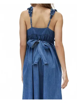 UO Kimchi Blue Cotton Kenzie Empire Waist Bow Denim Midi Dress NWT XS thumbnail 4