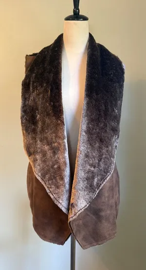 Faux Shearling Draped Open Front Vest Brown Large NWT western boho cozy rero y2k thumbnail 1