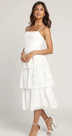 Lulus Grace And Beauty White Burnout Floral Print Tiered Dress - Size XS thumbnail 1