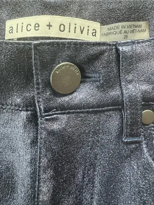 Alice + Olivia Metallic Blue Faux Leather Straight Leg Pants Size 25 thumbnail 4
