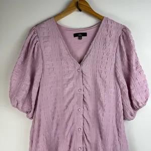 Lulu’s Sunny Love Seersucker Puff Sleeve Button Front Midi Dress Sz XL Lilac thumbnail 6