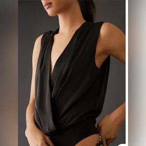 🍁 Bradamant Black Silk Wrap Sleeveless Bodysuit, Size XL thumbnail 5