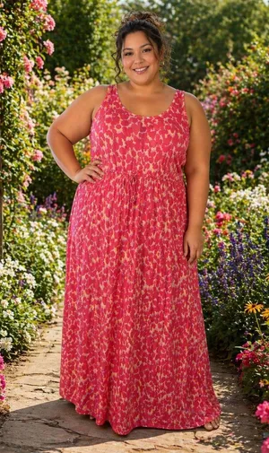GAP SPOTTED PRINT LAVA ORANGE Abstract Maxi Dress Elastic Waist w/ Drawstring 2X thumbnail 1