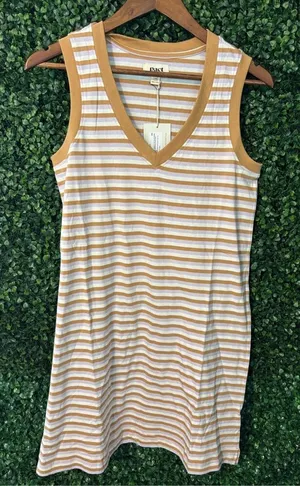 Pact 100% Organic Cotton V Neck Softspun Tank Dress In SoHo Stripe Sz XS NWT thumbnail 1