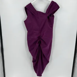 Lavish Alice Mya Midi‎ Dress Size 14 Off Shoulder Cocktail Satin Ruched Purple thumbnail 7