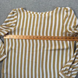 LOFT Women's Medium White Yellow Stripe Long Sleeve Keyhole Back Blouse Top thumbnail 6