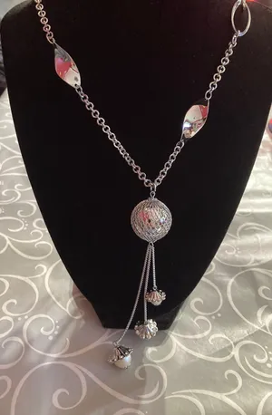 Long 3 Bead Cluster Necklace 30" Silver Chain Vintage Boho Style thumbnail 1