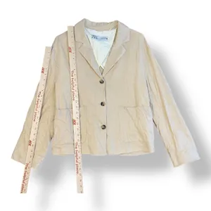 Zara Linen Beige Buttoned Blazer Womens Size M Business Preppy‎ thumbnail 3