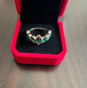 Gorgeous Gold Plated Faux Emerald Statement Ring Size 8 thumbnail 1