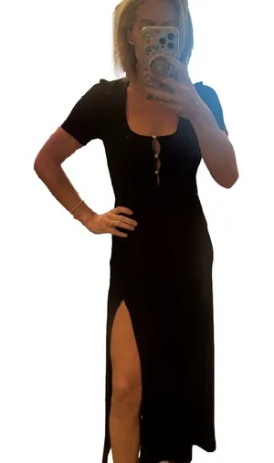 Black maxi dress with short sleeves. thumbnail 1
