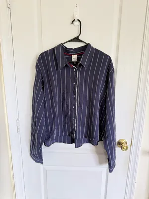 Anthropologie Maeve NEW Pinstripe Silken Button Down Crop Top thumbnail 3