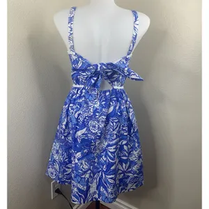 Lilly Pulitzer Haylan Cotton Dress Blue Tang Flocking Fabulous Fit Flare Sz 0 thumbnail 5