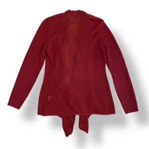 Eileen Fisher‎ Wine Red Linen Blend Open Knit Open Front Ruffle Cardigan Size XS thumbnail 5