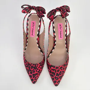 Betsey Johnson Remy Heels 7 Red Leopard Bow Pointed Toe Slingback Pumps Coquette thumbnail 7