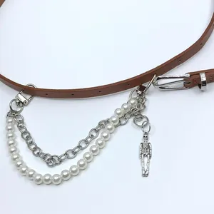Vintage Y2K Whimsygoth Skeleton Pearl Chain Belt, Fits 33–36 Inches, X7GA1193 thumbnail 7