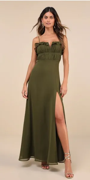 Lulus ruffle green long dress  thumbnail 1