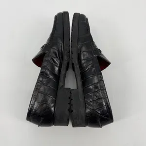 Ralph Lauren‎ Veronique Black Croc Embossed Leather Loafers RL Logo Size 9B thumbnail 6