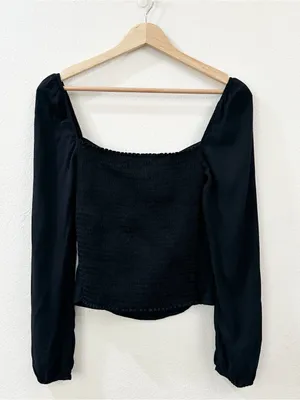 Reformation Women's Reign Sweetheart Neckline Long Sleeve Top Size 4 Black thumbnail 6