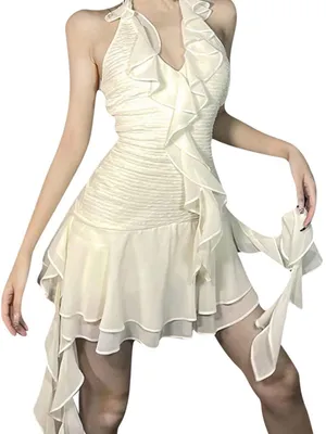 Amazon Ivory Ruffle Halter Dress thumbnail 3