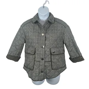 Zara Oversized Plaid Utility Coat Jacket Medium Green Gray Check thumbnail 2
