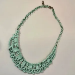 Blue metal orange yellow bib necklace thumbnail 6
