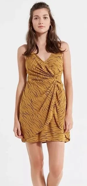 Urban‎ Outfitters Mustard Yellow Tiger Stripe Knot Front Mini Dress - M OB805863 thumbnail 1