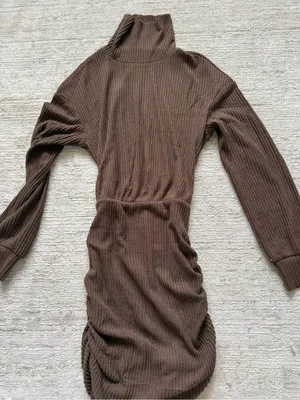 Anrabess Ribbed Mock-Neck Mini Dress in Dark Brown (Size XS) thumbnail 3