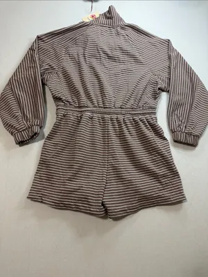 entro Taupe & White Striped Half-Zip Romper thumbnail 9