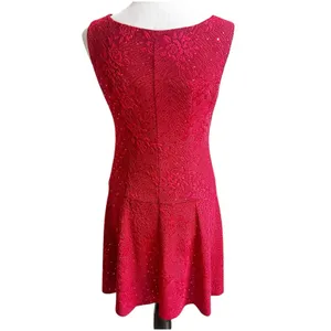 Connected Apparel Red Floral Sparkle Fit & Flare Mini Dress Size 6 Petite Y2K thumbnail 3