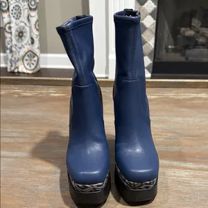 New Guess Women's Caballa Platform Block‎ Heel Boots Blue Size 6 Whimsigoth thumbnail 5