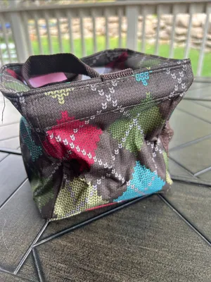 Thirty one carry all caddy small tote in brown argyle htf grandpacore college thumbnail 4