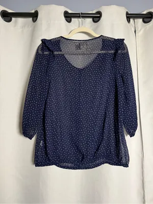 Pins And Needles Navy Blue and White Triangle Print Sheer Blouse Size Medium thumbnail 3