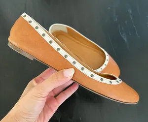 GUC J. CREW Camel Studded Round Toe Flats thumbnail 2