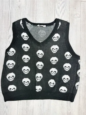 No boundary’s sleeveless sweater vest w/ skulls Halloween gothic punk xxxl shirt thumbnail 3