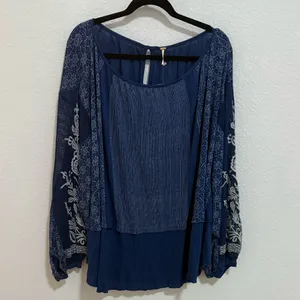 Free People Indigo Dreams Oversized Tunic Top Navy Blue Small NEW Boho Chic thumbnail 6