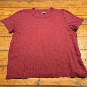 Aerie Ribbed Burgundy Crew Neck Short‎ Sleeve T Shirt Womens Size L thumbnail 1