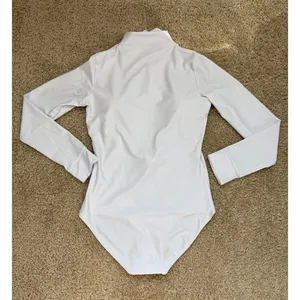 White Zip Front Long Sleeve One Piece Swimsuit Bodysuit Fits S‎ thumbnail 3