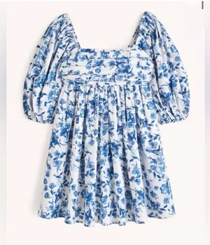 Abercrombie & Fitch Emerson Poplin Blue Floral Puff Sleeve Mini Dress Size S thumbnail 2
