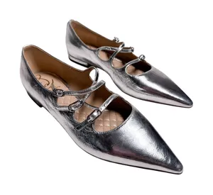 Sam Edelman Cass Silver Triple Strap Mary Jane Flats 8.5 Like New thumbnail 1