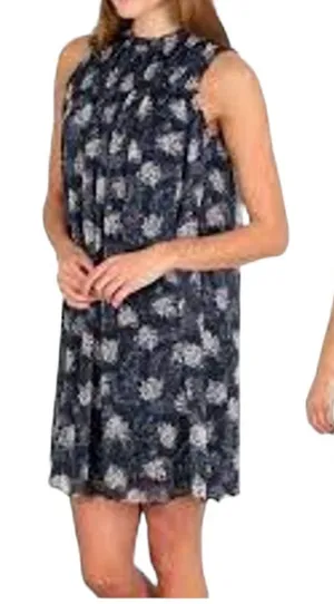 Joie Ruffle Neck Printed Mini Dress | Navy Tan | Medium thumbnail 1