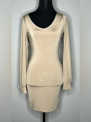 Gaze Cream Long Sleeve Bodycon Dress thumbnail 2