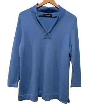 Jones New York 100% Cashmere Sweater Women L Blue Pullover V-Neck Preppy Casual thumbnail 1