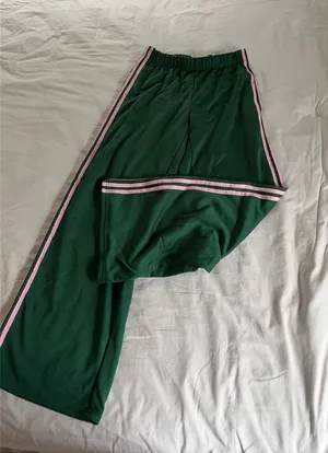 green + pink striped flare pants thumbnail 1