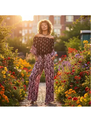 Raga by Anthropologie Boho Off-The-Shoulder Paisley Smocked Jumpsuit Size L NWT thumbnail 8