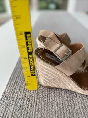 Steve Madden Beige Tan Genuine Suede Leather Espadrille Wedge Sandals Sz 6.5 thumbnail 5